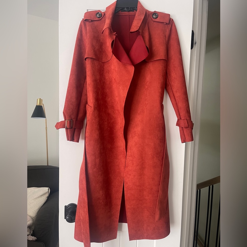 Few Moda suede rust/burnt orange colored light weight coat.